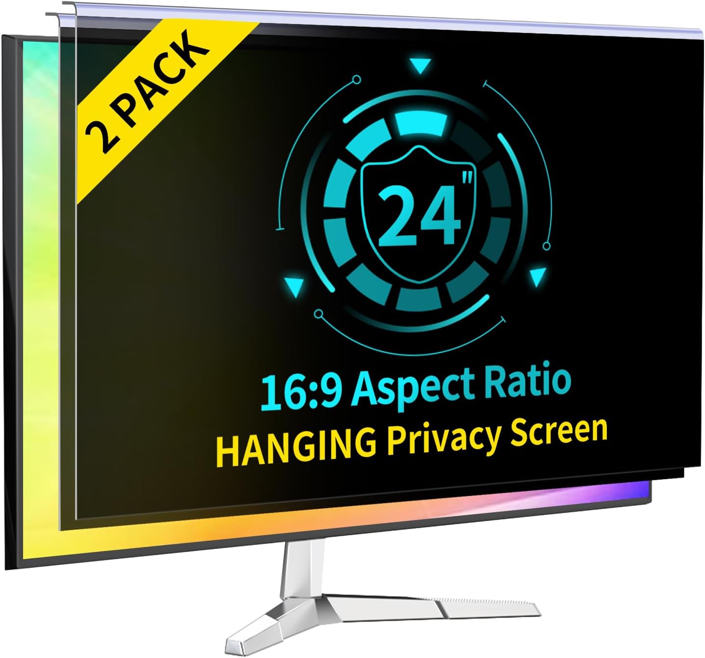 〔2-Pack〕 24 Inch Computer Privacy Screen Filter for 16:9 Monitor, Anti-Blue Light, Anti-UV,Blue Light Blocking Removable Privacy Protector Shield Fits 23.6", 23.8", 24" Monitors