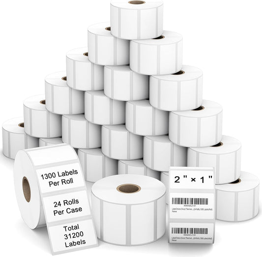 2"x1" 3-Proof Direct Thermal Barcode Labels Rolls for Zebra LP2824 ZD411 ZD410 ZD421 ZD420 GK420D, 24 Rolls 31200 Pcs Waterproof Return Address Label Used with Rollo MUNBYN Desktop Printer