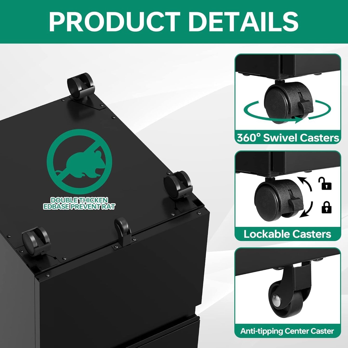 Letaya 2 Drawer Mobile File Cabinet with Lock, Under Desk Metal Rolling Filing Cabinets for Home Office Organizer Letters/Legal/A4 (Black- Requires Installation)