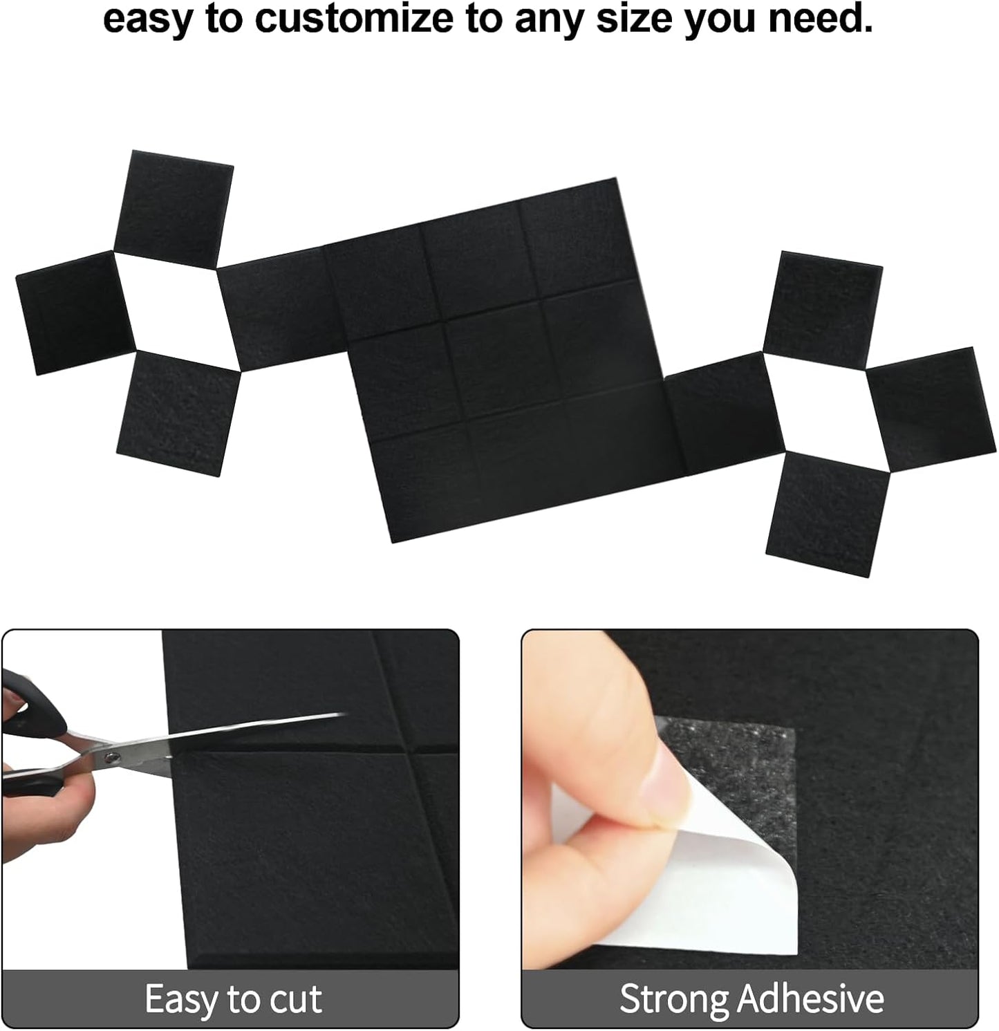 12 Pack Large Cork Board for Walls, 48" X 36" Felt Bulletin Board Tiles with 48 Safe Removable Adhesive Tabs & 60 Push Pins Board Decorative Cork Board Tack Board Wall Organizer for Office - Black