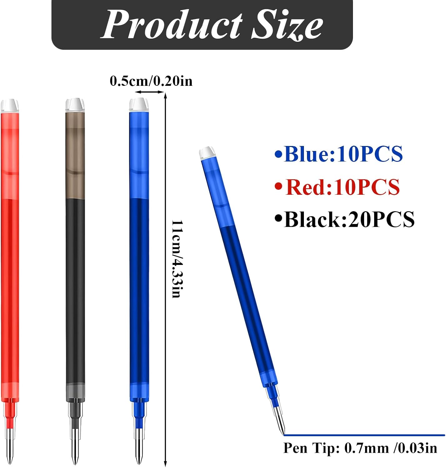 0.7 mm Erasable Gel Ink Pen Refills Compatible with Frixion Friction, Smooth Writing Multicolor Retractable Fine Point Pen Refill for School Office Home Art (Blue &Black &Red, 40)