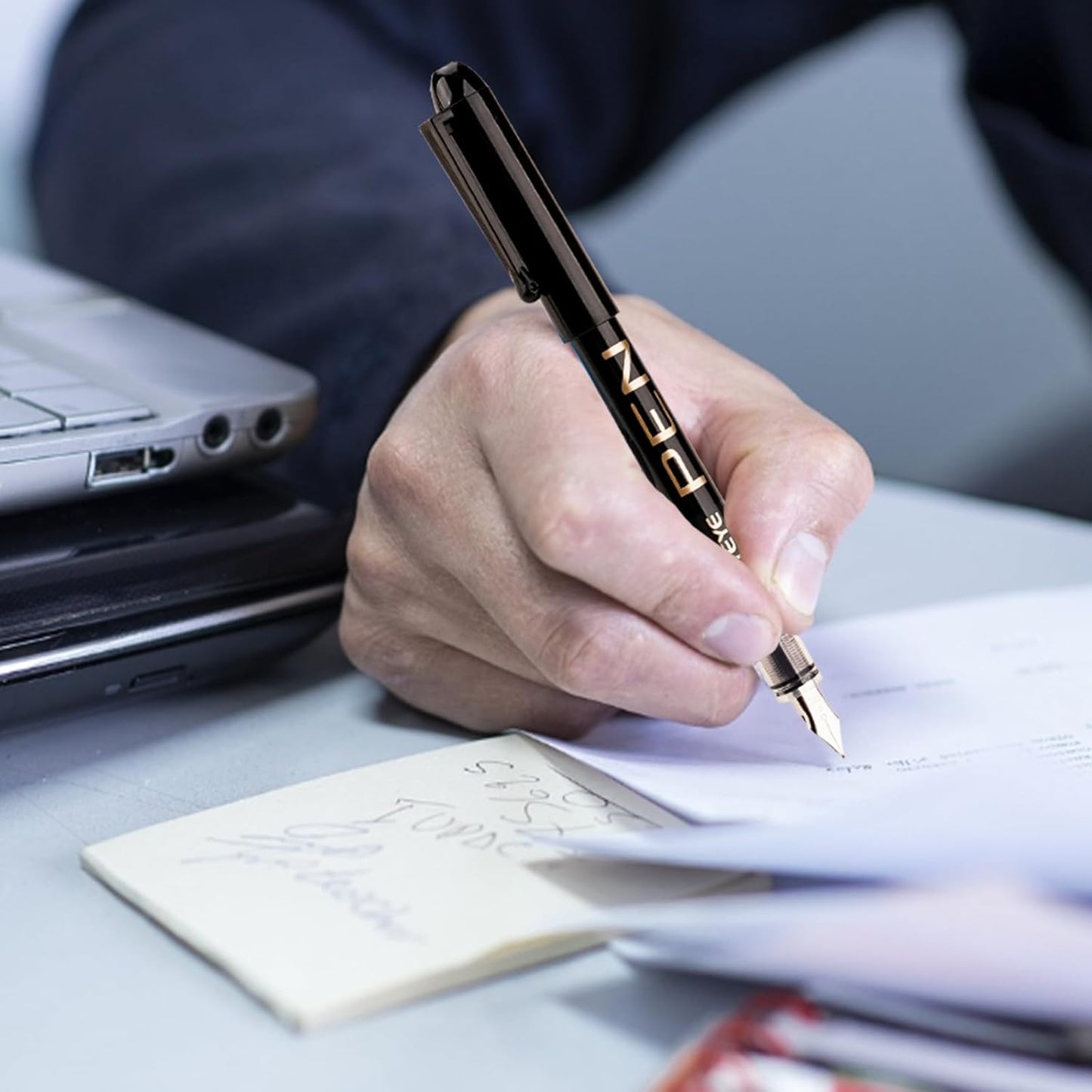 EYEYE Disposable Fountain Pens, 8 Pack Black Fine Point Pens Calligraphy Pens for Writing, Stainless Steel Nib, Smooth Writing for Journaling, Drafting, Sketching, Doodling & Office Supplies