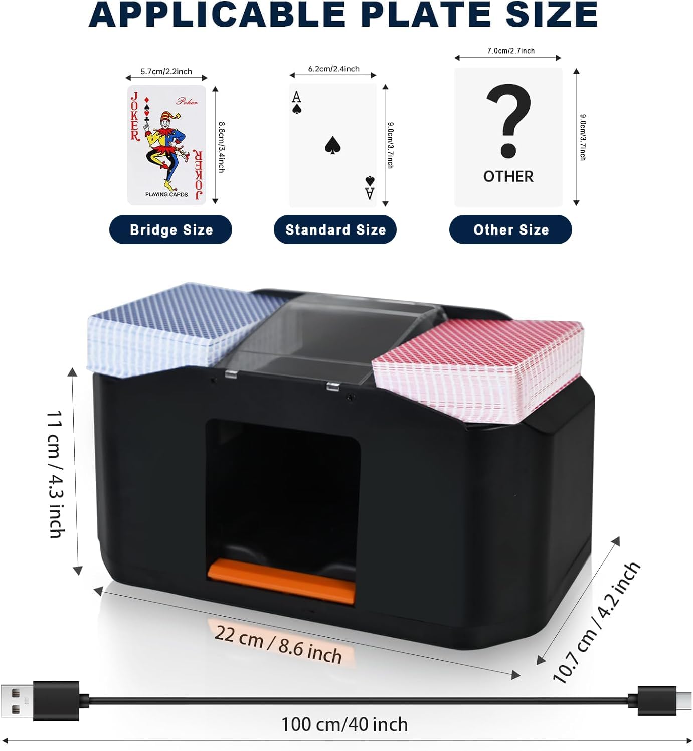 1-2 Deck Quiet & Rechargeable Automatic Card Shuffler, 2000mAh Electric Shuffler for UNO, Phase 10, Skip-Bo, Texas Hold'em, Poker, Blackjack