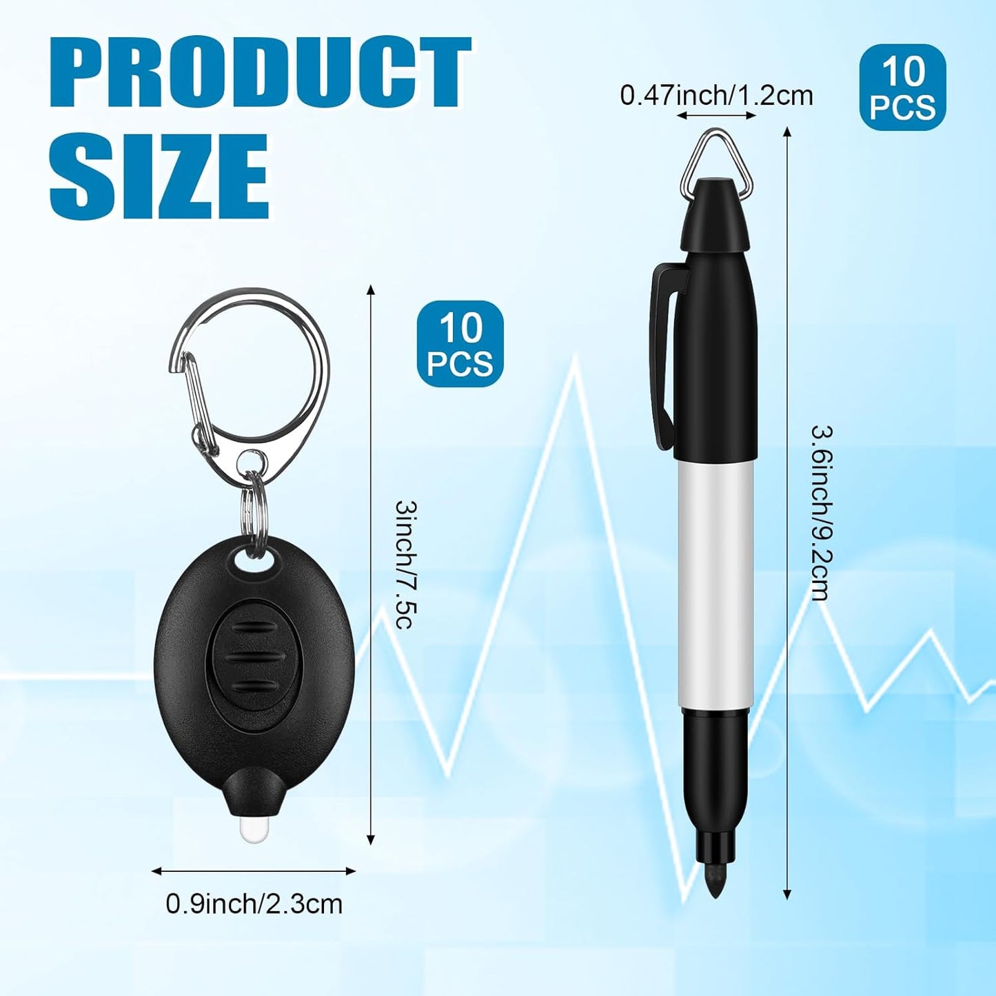 20Pcs Mini Flashlight Keychain Permanent Marker Keychain Mini Keychain Flashlights & Permanent Marking Pens LED Keychain Flashlight Mini LED Keychain Light Black Marker Pens