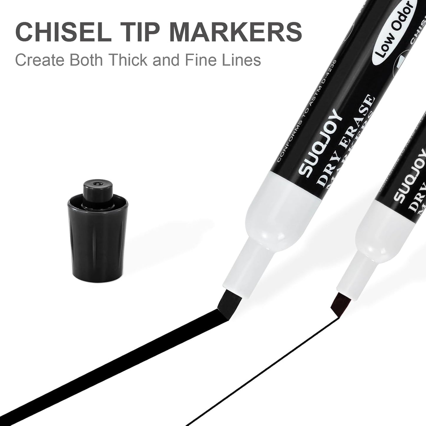 Dry Erase Markers, Chisel Tip Whiteboard Marker, Low Odor Thick Dry Markers, 12 Bulk Black Color Markers for Kids/Teachers.