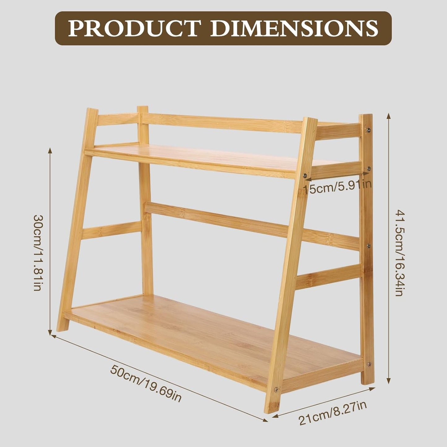 Countertop Organizer Bamboo Spice Rack 2-Tier Desktop Bookshelf Wooden Storage Stand for Kitchen, Office and Dorm, Desk Organizer for Books and Decor (Medium)