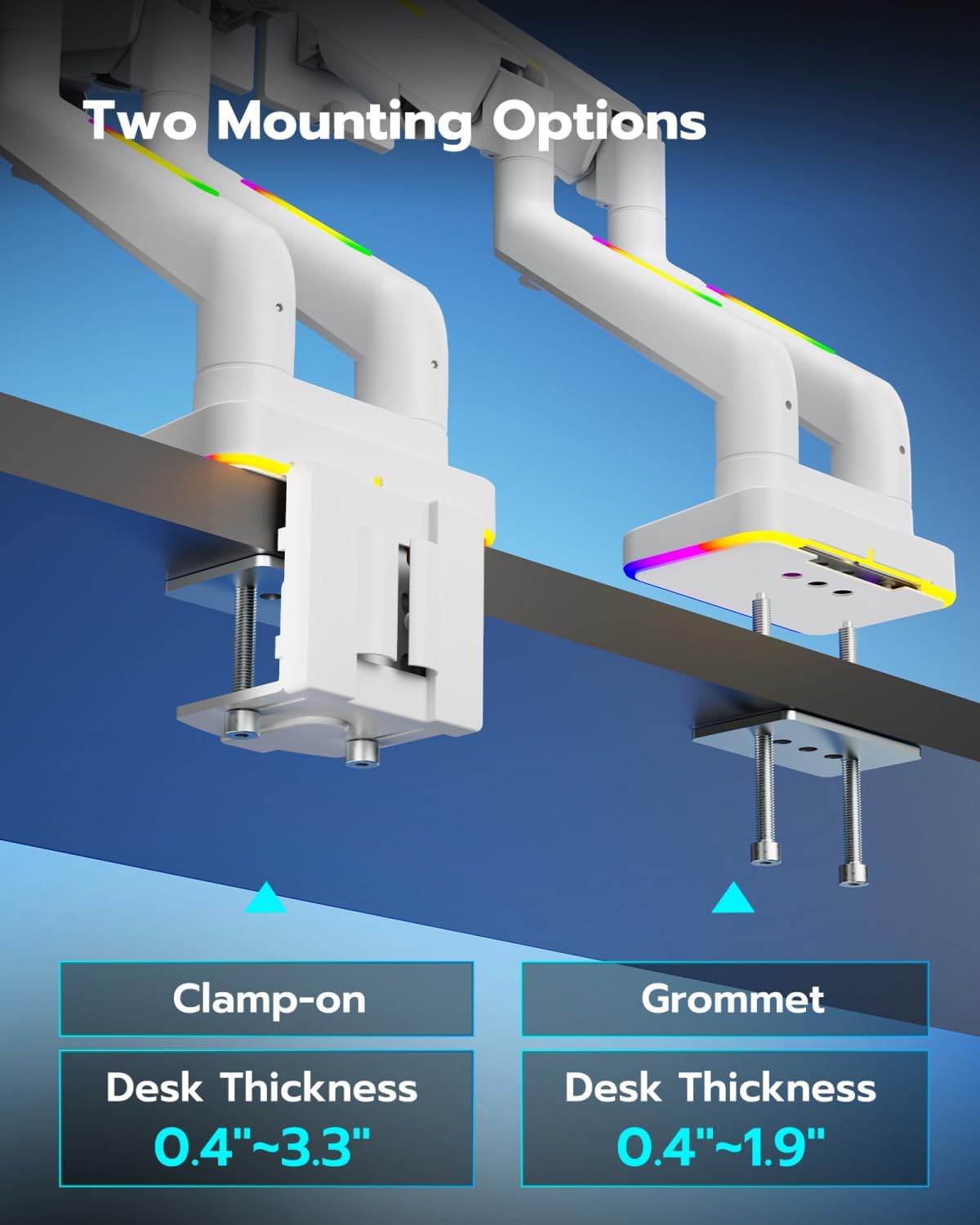 ARES WING Dual Monitor Mount for 17-35 Inch Ultrawide Heavy Duty Curved Screen, Computer Monitor Arm Desk Mount, Gas Spring Adjustable Dual Monitor Stand for Desk, White