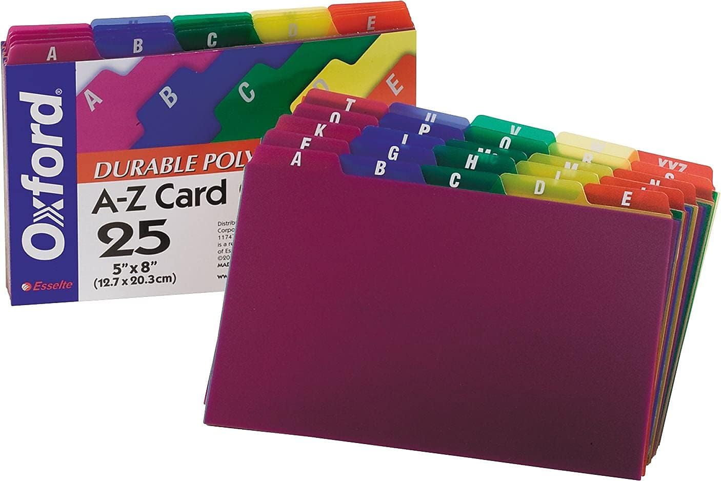 Oxford Poly Index Card Guides, Alphabetical, A-Z, Assorted Colors, 5" x 8" Size, 25 Guides per Set (73155)