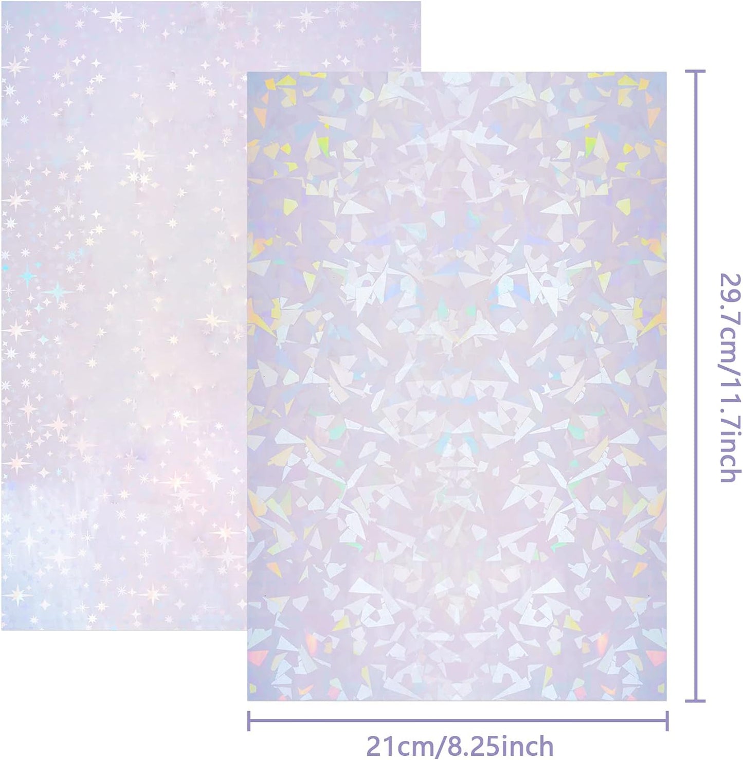 2 Types Transparent Holographic Laminate Sheets Overlay Lamination Vinyl A4 Size Self-Adhesive Holographic Laminate Film Waterproof Vinyl Sticker Paper for DIY Crafts, 10 Sheets 8.25 x 11.7 Inches