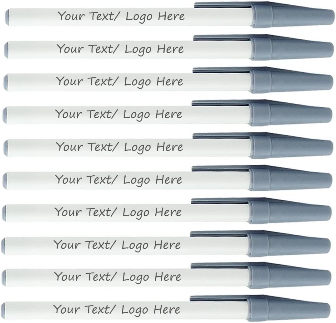 Personalized Stick Pens With your Custom Logo or Text-500 Pack Bulk-for Businesses, Parties, and Events, Custom Printed Slim Ballpoint Pens with Cap, Grey, Black Ink