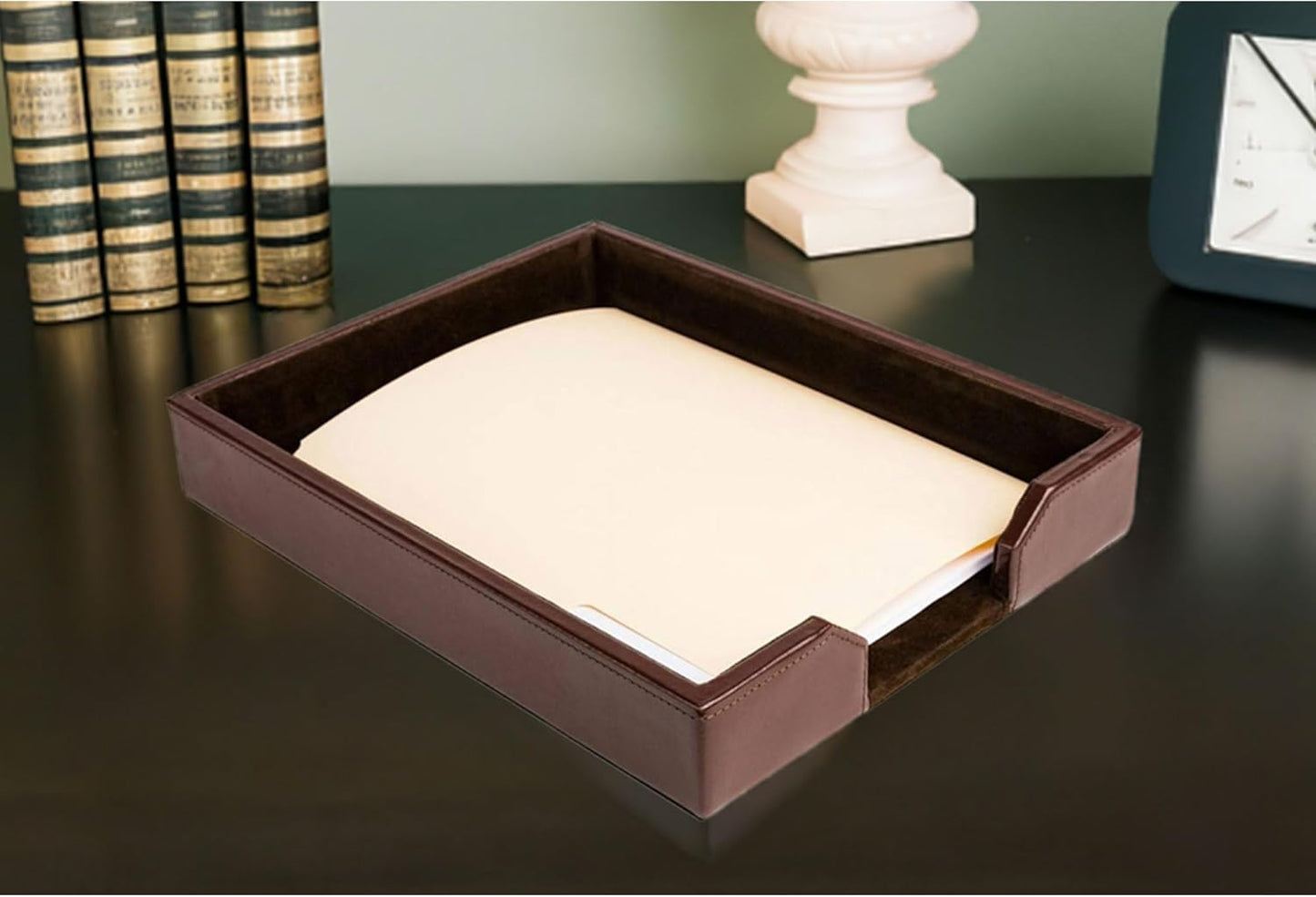 Dacasso Bonded Leather Desktop Letter Tray - Luxury Letter Holder & Paper Organizer for Desk - Office Organization & Executive Desk Decor - (Dark Brown)