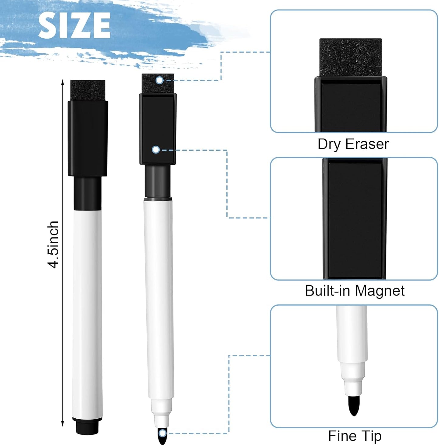 Kosiz 320 Pcs Magnetic Dry Erase Markers, Back to School Whiteboard Multicolor Marking Pens with Fine Point Tip, Erasable Caps, Ideal for Whiteboard Dry Erase Boards School Office Home(Black)