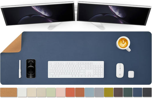 Large Cork Desk Mat - 47.2"x 17" Desk Pad for Office and Home - Ideal for Large Mouse Pad and Desk Mats on Top of Desks(Dark Blue)