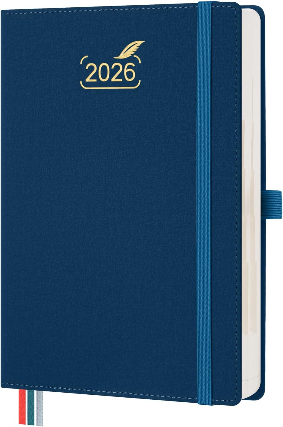 BEZEND Daily Planner 2026 (6" x 8.5") Full Page per Day Even Weekend (Jan-Dec) Monthly Calendar with Tabs, 2 Columns for Dual Schedule with Note, Vegan Leather Hardcover in Prussian Blue