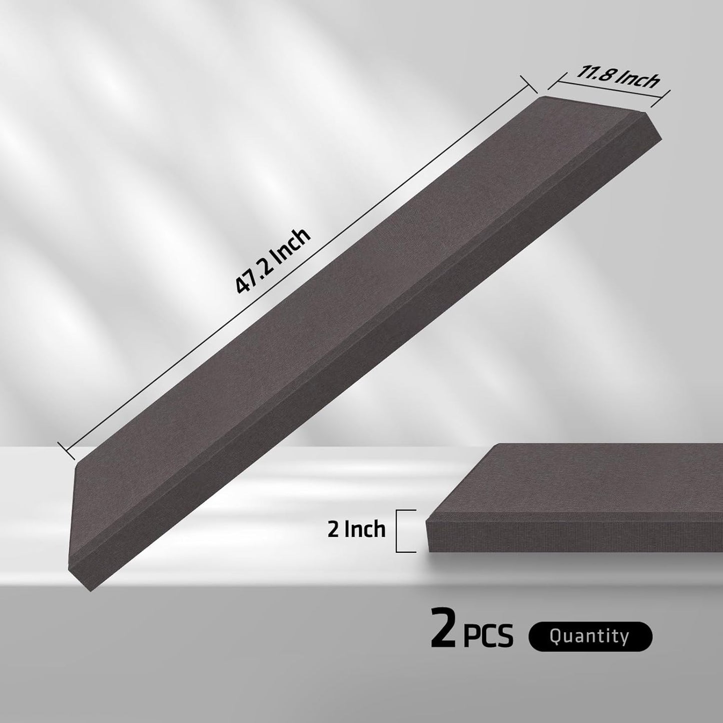 2” Thick Acoustic Panels with Hanging Brackets to the Wall, 2 PCS 47.2” x 11.8” Fiberglass Sound Absorbing Panels for Home Theater Church Office Wall or Ceiling, Mud Grey