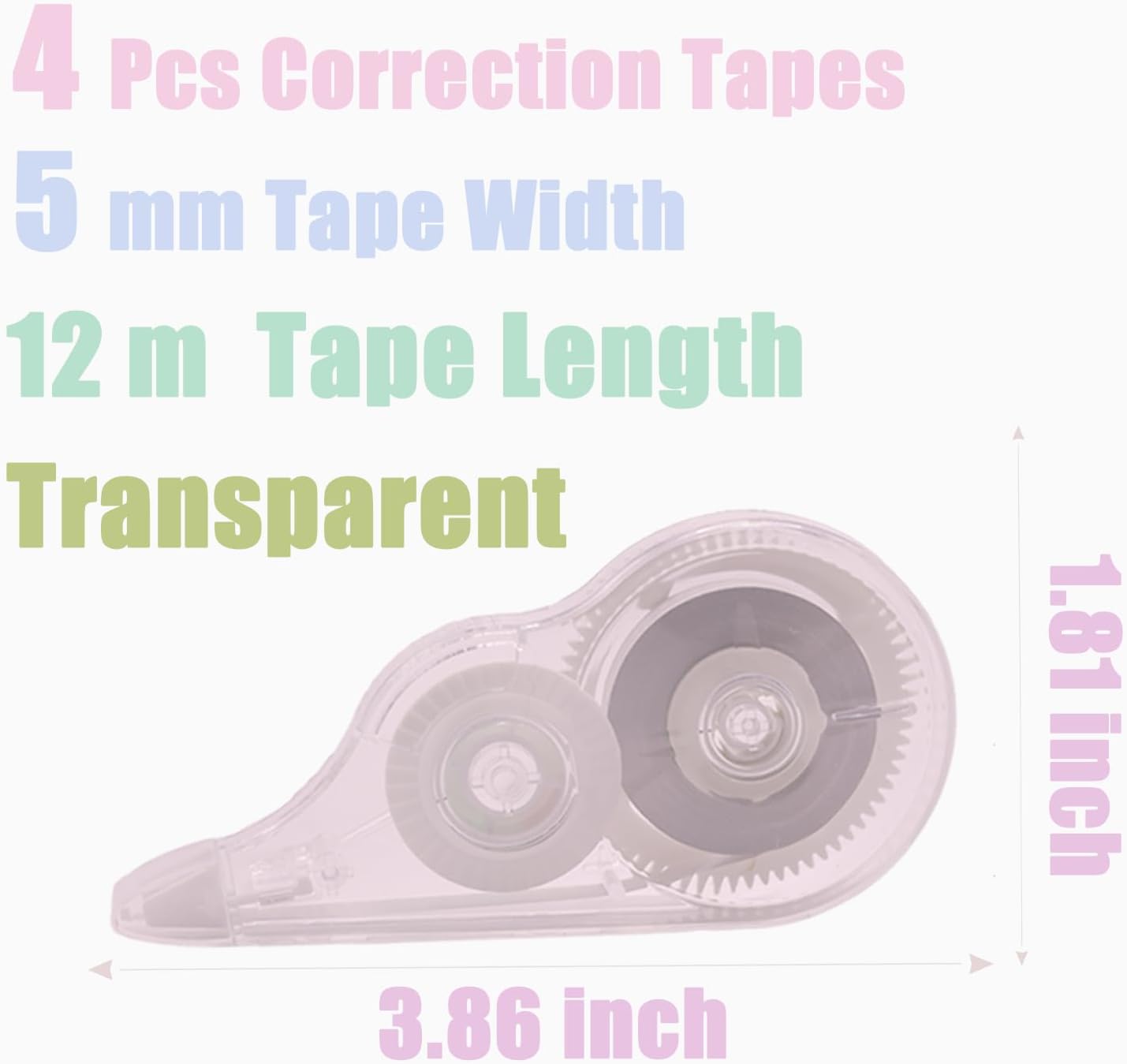 4 Pcs 39.4 Ft Clear Correction Tape, White Wrong Out Tape Roller Bulk for Noting, Teacher Supplies, School, Office
