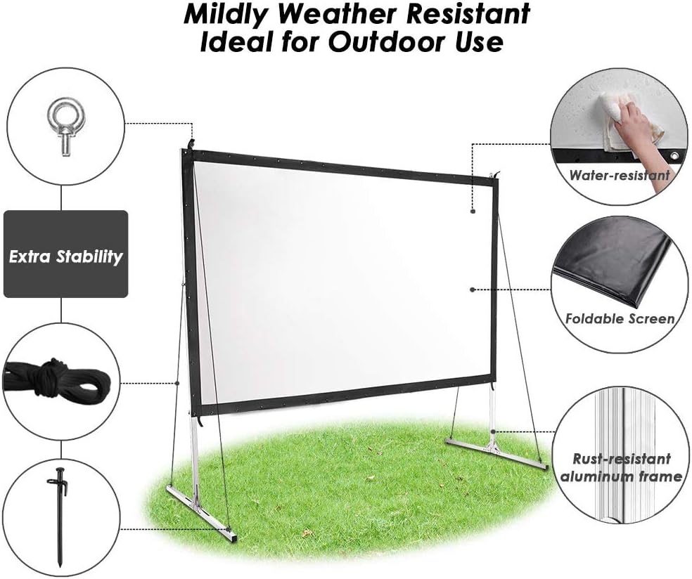 100" Outdoor Projector Screen and Stand Portable Movie Projection Fast Folding 16:9 4K HD Home Theater Camp Backyard Cinema with Carry Bag