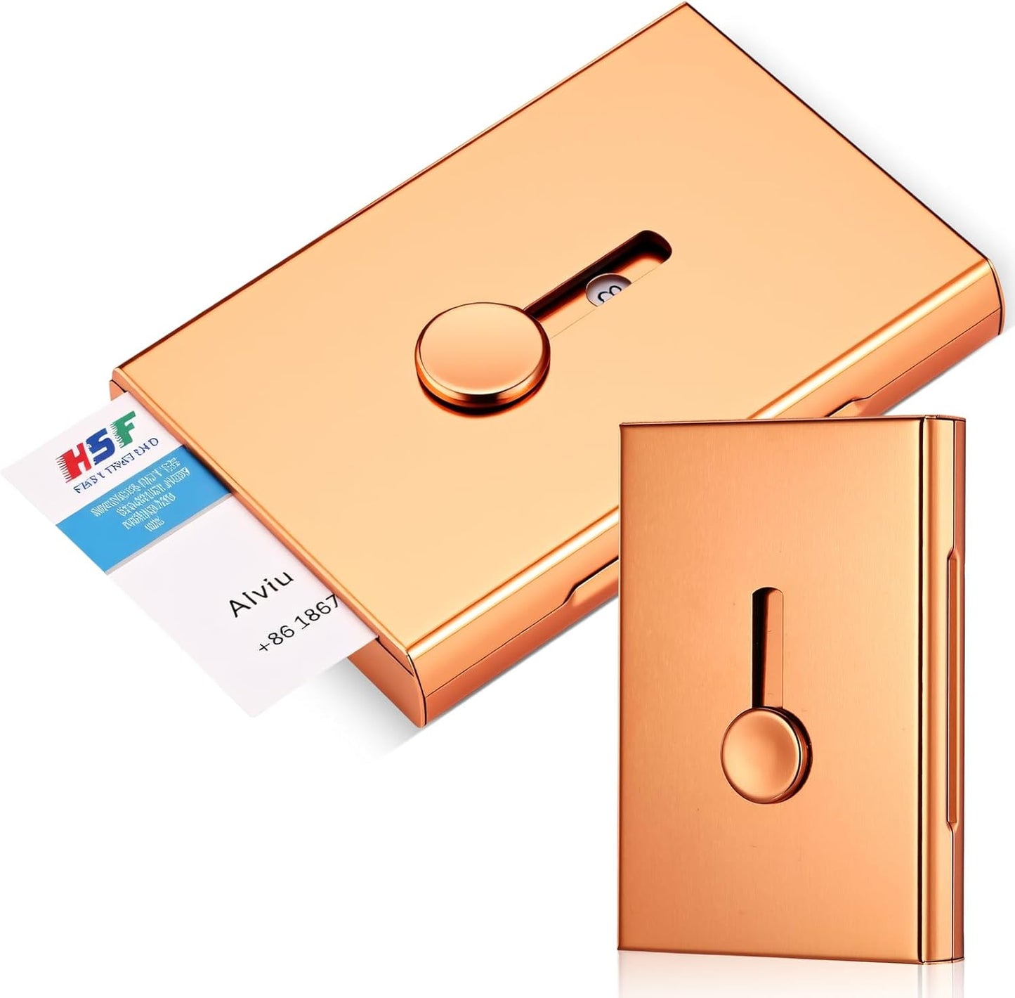 Zonon Large Thumb Drive Business Card Holder Fit 28 Name Credit Aluminum Alloy Slide out Name Card Case Portable Business Holder Wallet Pocket for Men Women(Gold)