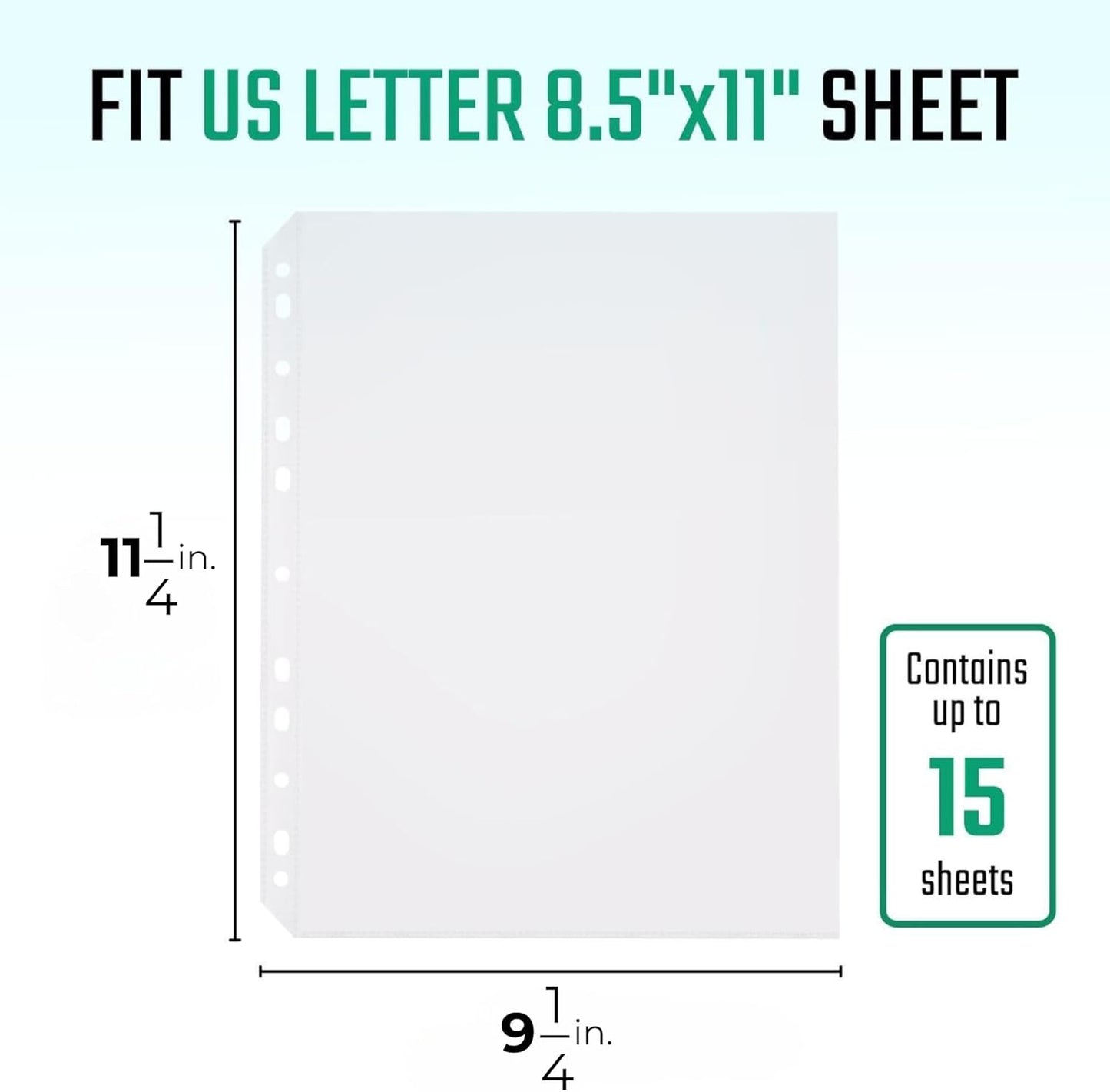 100 Pack, 8.5 x11 Clear Sheet Protectors, Page Protectors Heavy Duty for 3 Ring Binder, Top Loading Plastic Sleeves