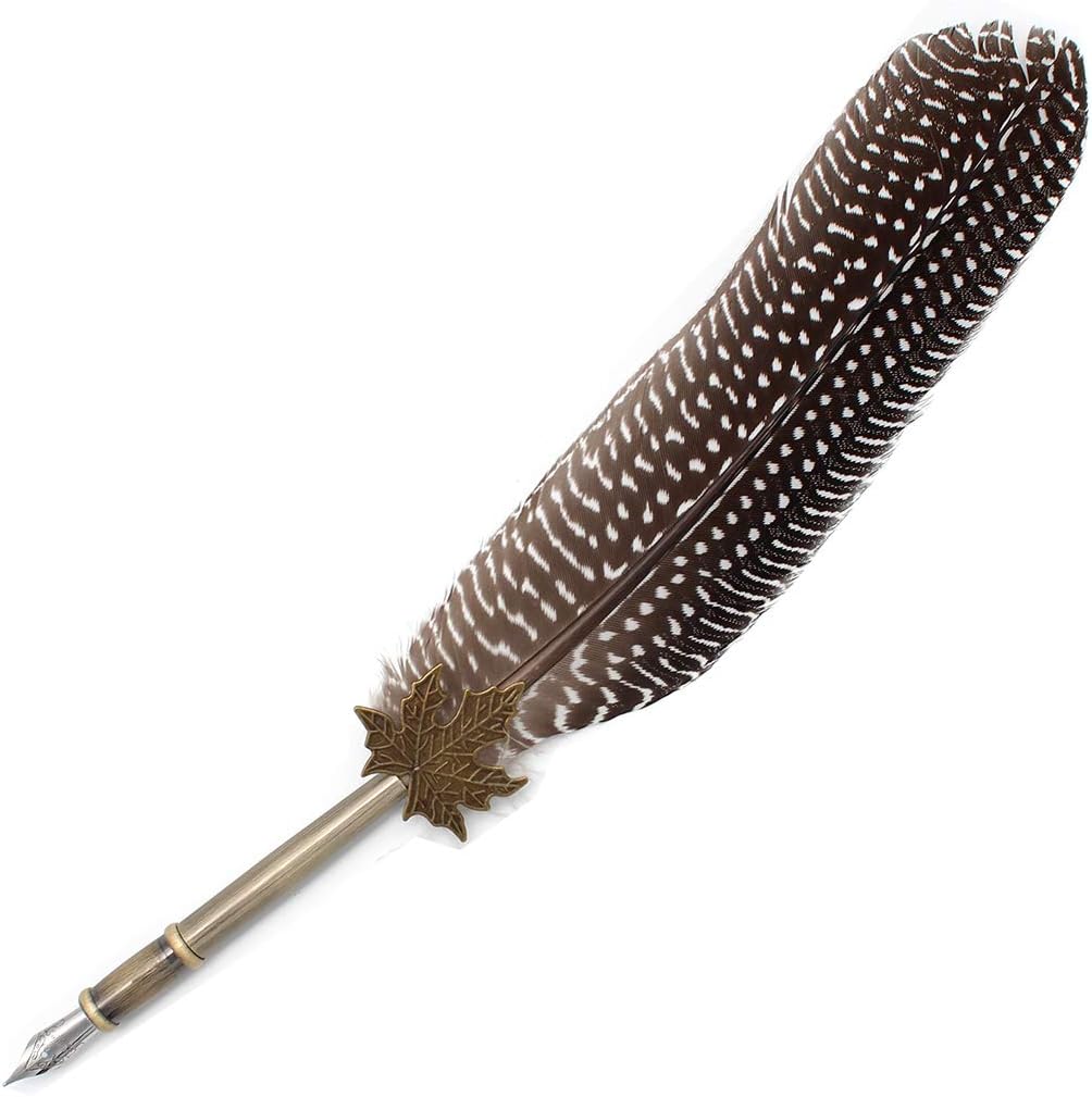 Gullor Quill Handcraft Feather Dip Pen Stem Metal Nib Pen Writing Quill with 5 Extra Nibs, Style C