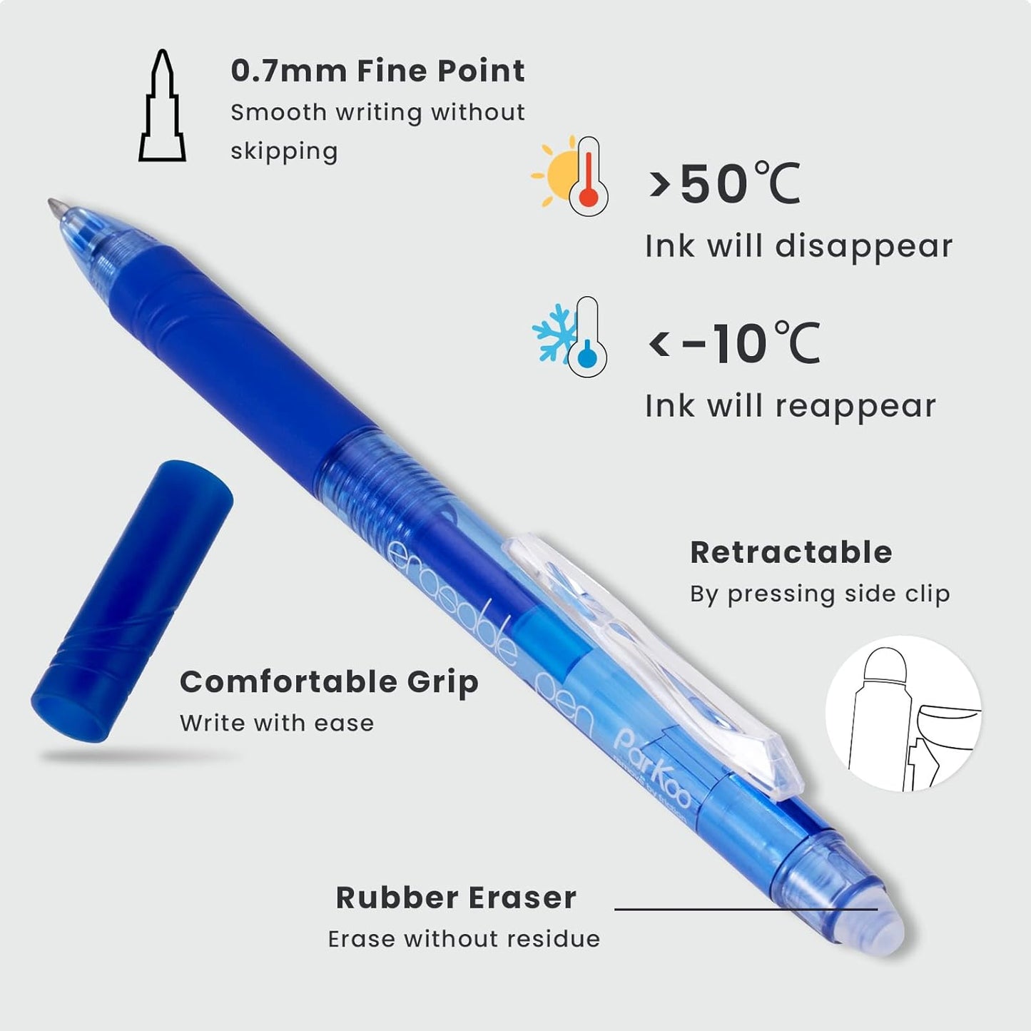 ParKoo 20 Pack Retractable Erasable Gel Pens Clicker, Fine Point 0.7 mm, Make Mistakes Disappear, Black Blue Pens for Writing, Journaling and Crossword Puzzles