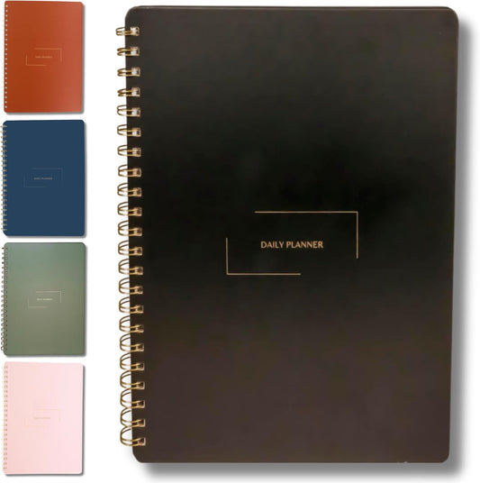 Undated Daily Planner | 8.25” x 11.75” To Do List Notebook | Work Productivity ADHD Organizer | Men and Women Planner | College Supplies | Black | Portrait Layout
