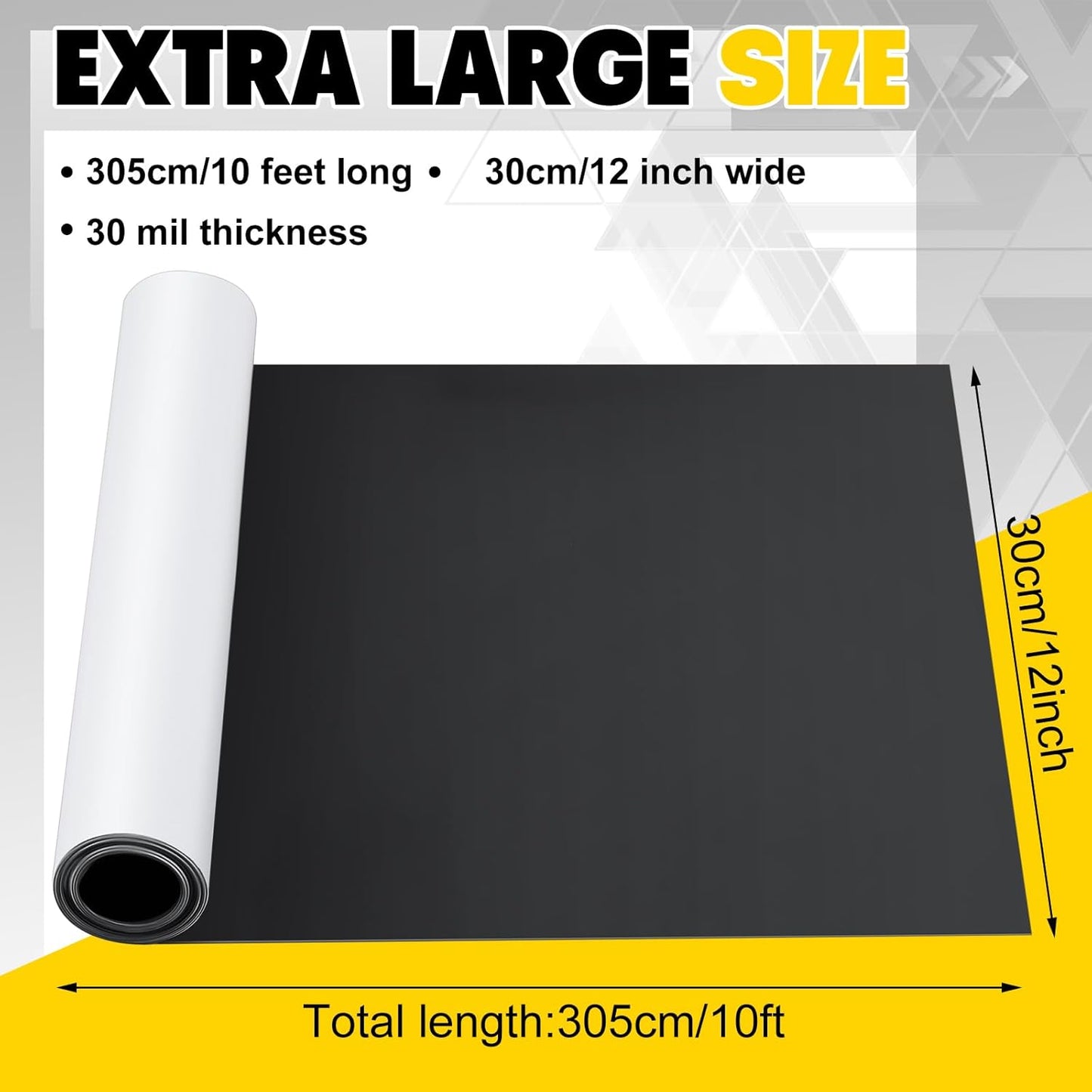 12 Inch x 10 ft x 30mil Extra Large Adhesive Magnetic Sheet Roll Not Printable Adhesive Backing Cut and Customize Flexible Sheets Blank White Surface Magnetic Sign for Craft Photo Craft