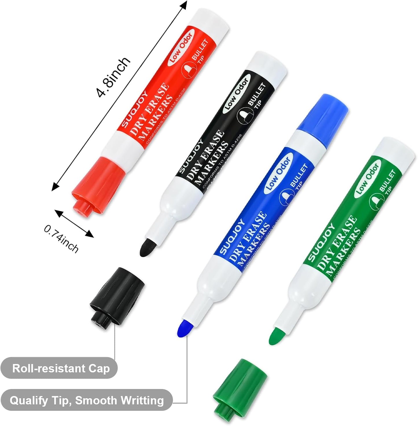 Dry Erase Markers, BulletTip Whiteboard Markers, Low Odor Thick Dry Markers, 36 Bulk 4 Assorted Color Marker for Whiteboard, Classroom, Office & Home(36 Count 4 Colors)