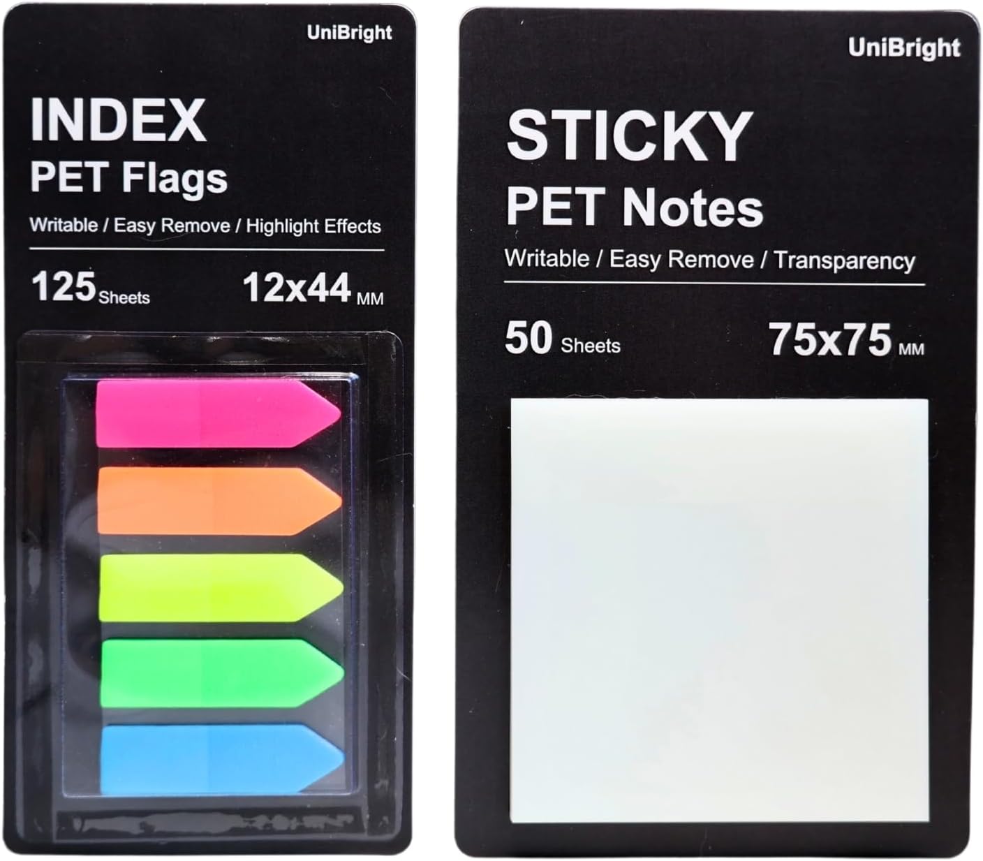 UniBright Sticky Arrow Flags and Transparent Sticky Notes Combo Pack 350 Pcs Tabs for Notebooks Page Markers Page Tabs Book Tabs Annotation Tabs and Clear Sticky Note Assorted Neon Colors