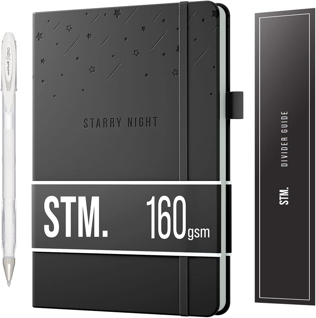Black Paper Bullet Dotted Journal Notebook | B5 Starry Night by Scribbles That Matter | Free white gel pen | 160gsm Blackout no-bleed dot grid paper | For Men and Women | 7 x 10 in | Black