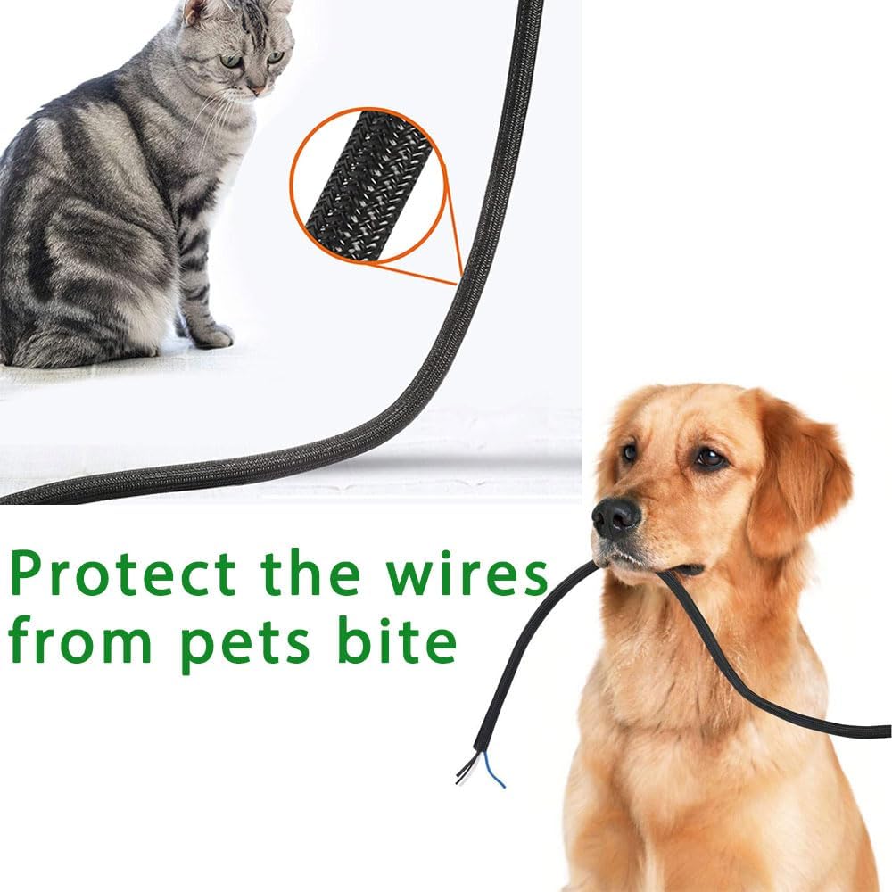1/4" x 50ft Black Cable Sleeve Cover - Pet-Proof Cord Management System for Home Office Desk, Durable Wire Organizer Protector from Dog Cat Chewing, Flexible Cable Hider (Black)