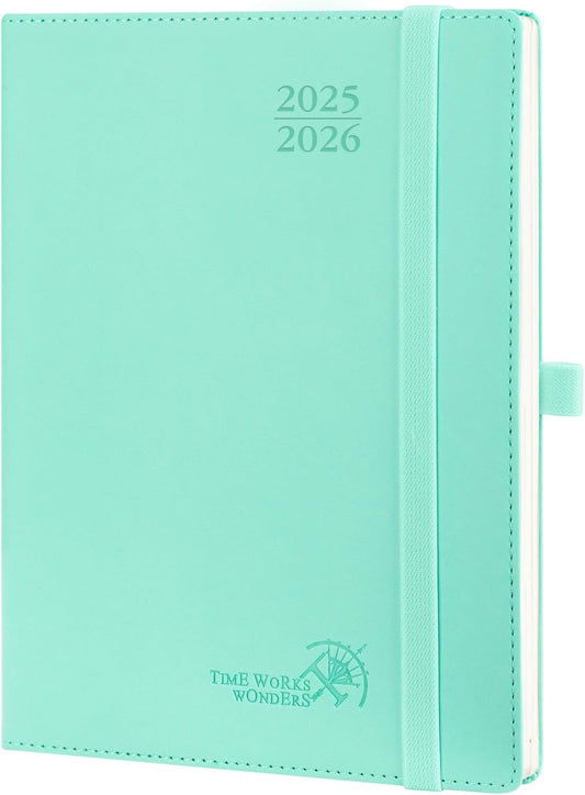 POPRUN Planner 2025-2026 (Medium - 6.5'' x 8.5'') Academic Weekly Calendar (July 2025 - June 2026) with Hourly Time Slots, Monthly Tabs, 100GSM Thick Papers, Leather Soft Cover - Green