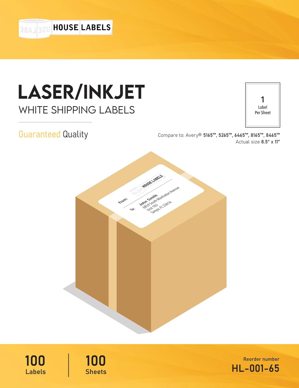 HOUSELABELS 1-up (Full Sheet) Multipurpose Labels (8-1/2" x 11") for Laser and Inkjet Printers, 50 Sheets