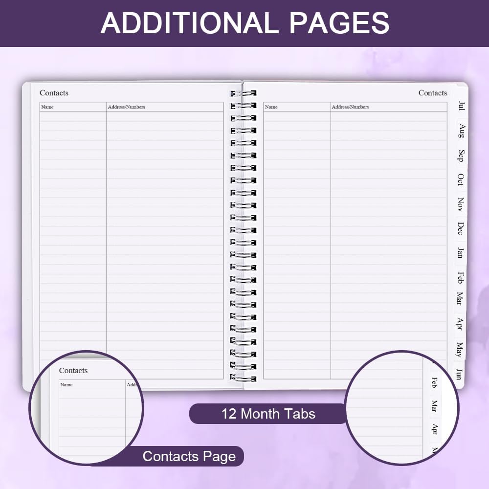 2025-2026 Planner - Weekly & Monthly Planner Runs Jul 2025 to Jun 2026, 6.25" x 8.25", 12 Monthly Tabs, 14 Notes Page, Inner Pocket, Flexible Cover with Twin-Wire Binding, Planners 2025-2026, Purple