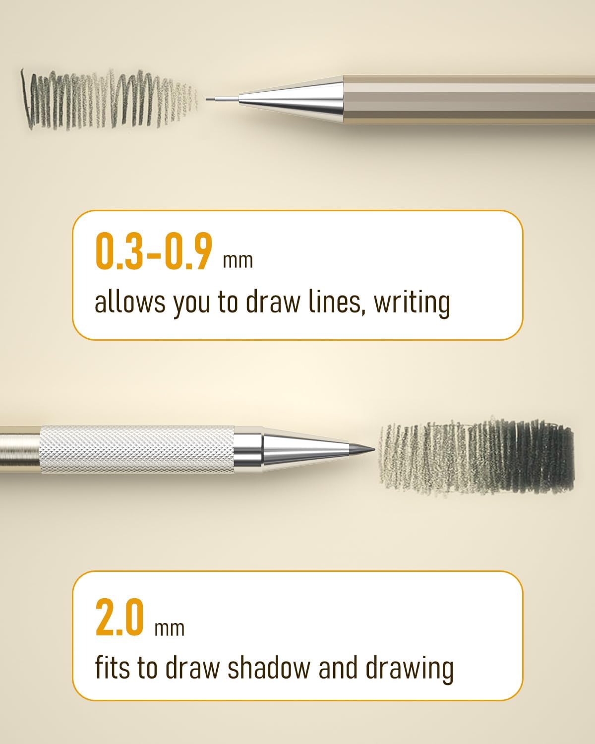 Nicpro 5 PCS Art Mechanical Pencils Set, Metal Drafting Pencil 0.3 & 0.5 & 0.7 & 0.9 & 2mm Graphite Lead Holder(4B 2B HB 2H Colored) for Sketching Drawing With Lead Refills Eraser Case