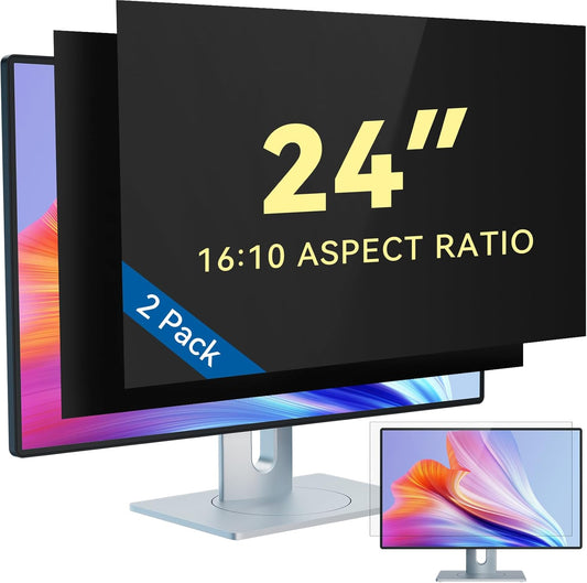 IPROKKO [2-Pack] 24 Inch Computer Privacy Screen Filter for 16:10 Widescreen Monitor, Removable 24in Anti Blue Light Glare Privacy Shield, Anti Spy Security Protector for Hp Dell Asus Acer Samsung
