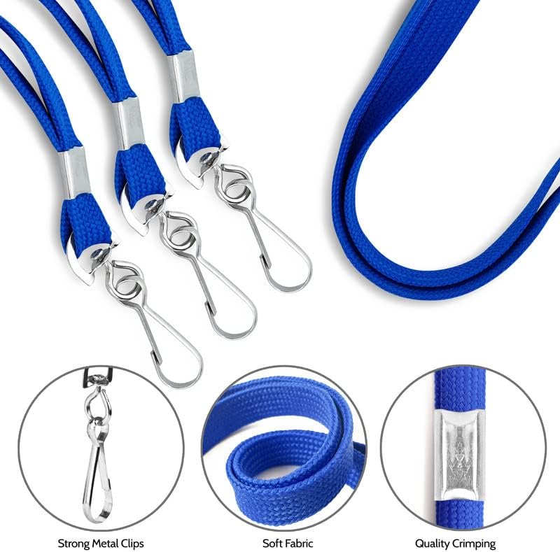 100-Pack Blue Lanyards for ID Badges with Swivel J-Hooks - Versatile Neck Lanyard for Keys, Card Holders, Whistles, and More - Ideal for Offices, Teachers, Kids, and Cruise Ship Cards