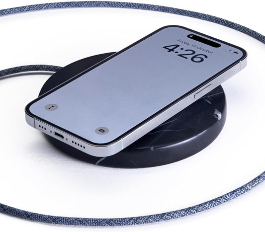 Einova Classic Stone – Marble Wireless Charging Pad Designed in Italy, Integrated 6 ft USB-C Cable, Smartphones, Wireless Earbuds, Smartwatches – Black Marquina Marble