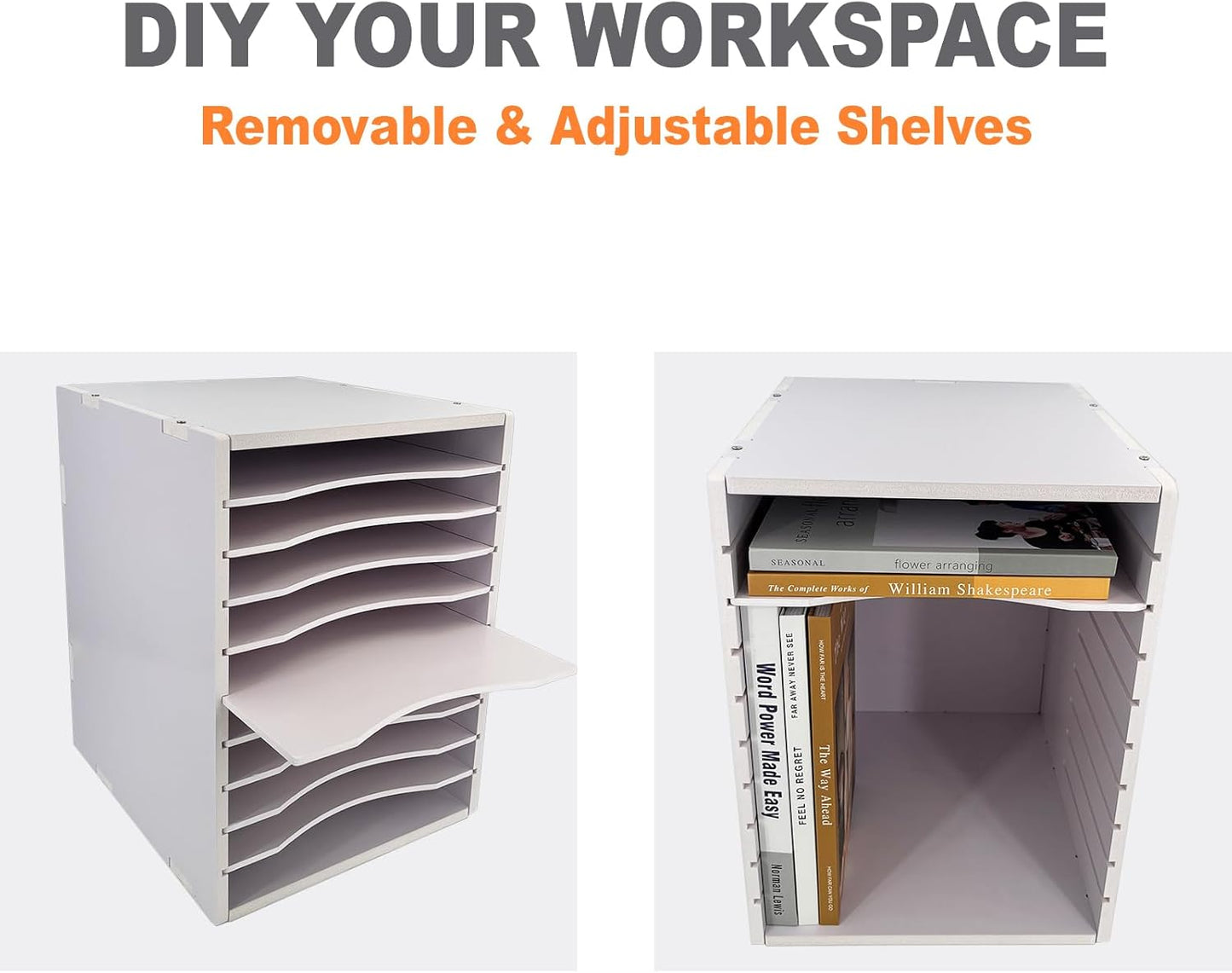 10-Tier File Sorter Organizer for Desk, Desktop Organizer with Adjustable Lettry Tray, Paper Sorter for Office School Home (White)