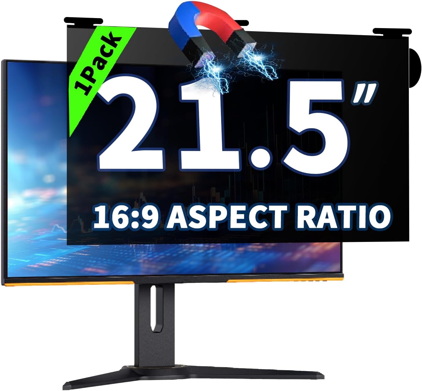 21.5 Inch Magnetic Hanging Computer Privacy Screen for 16:9 Widescreen Monitor, Removable Privacy Screen Anti Glare Blue Light Computer Screen Privacy Shield, Anti-Scratch
