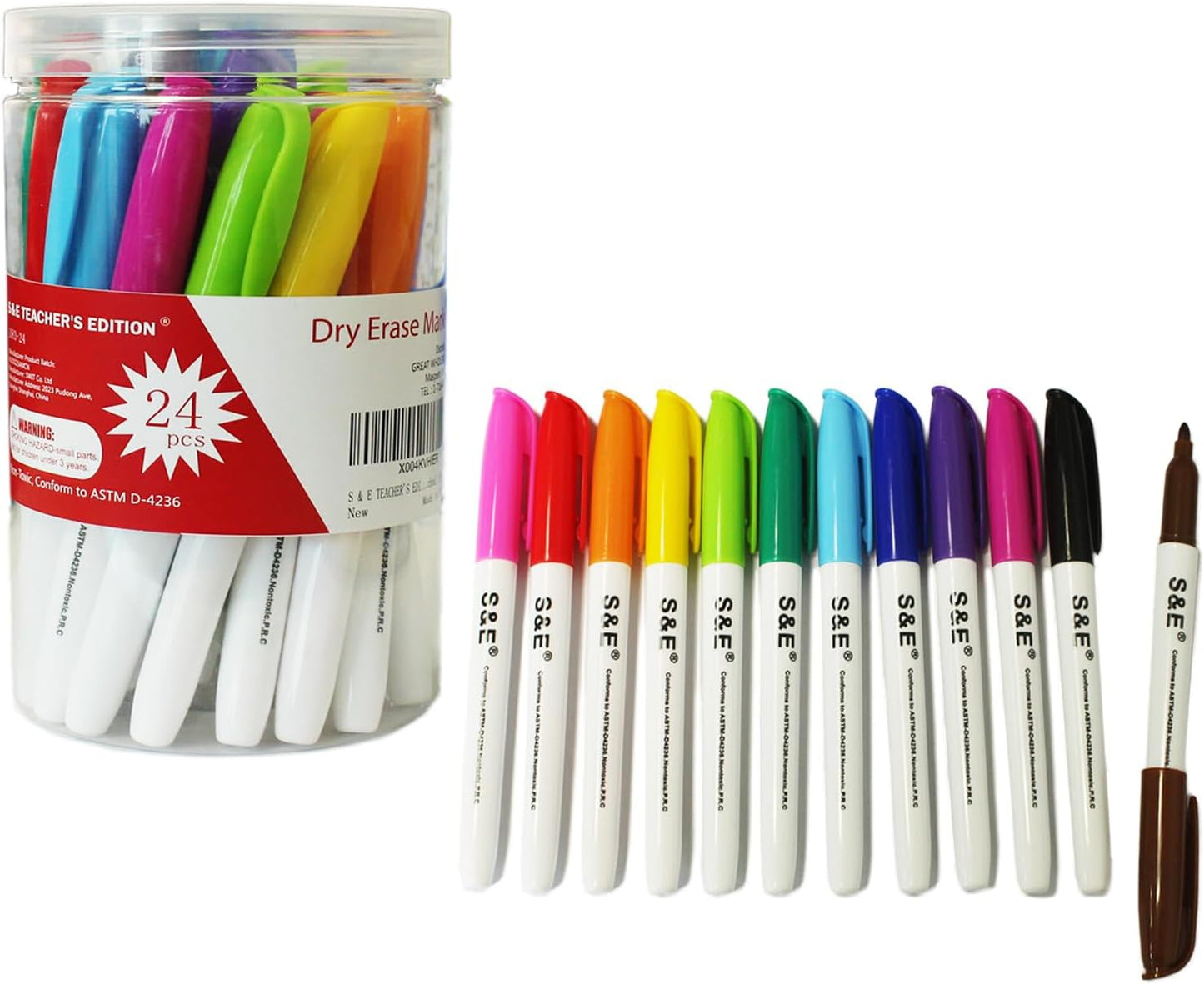 S & E TEACHER'S EDITION 24 Pcs Dry Erase Markers, 12 Assorted Colors with Low-Odor Ink, Fine Tips Whiteboard Markers, for School, Office, Home