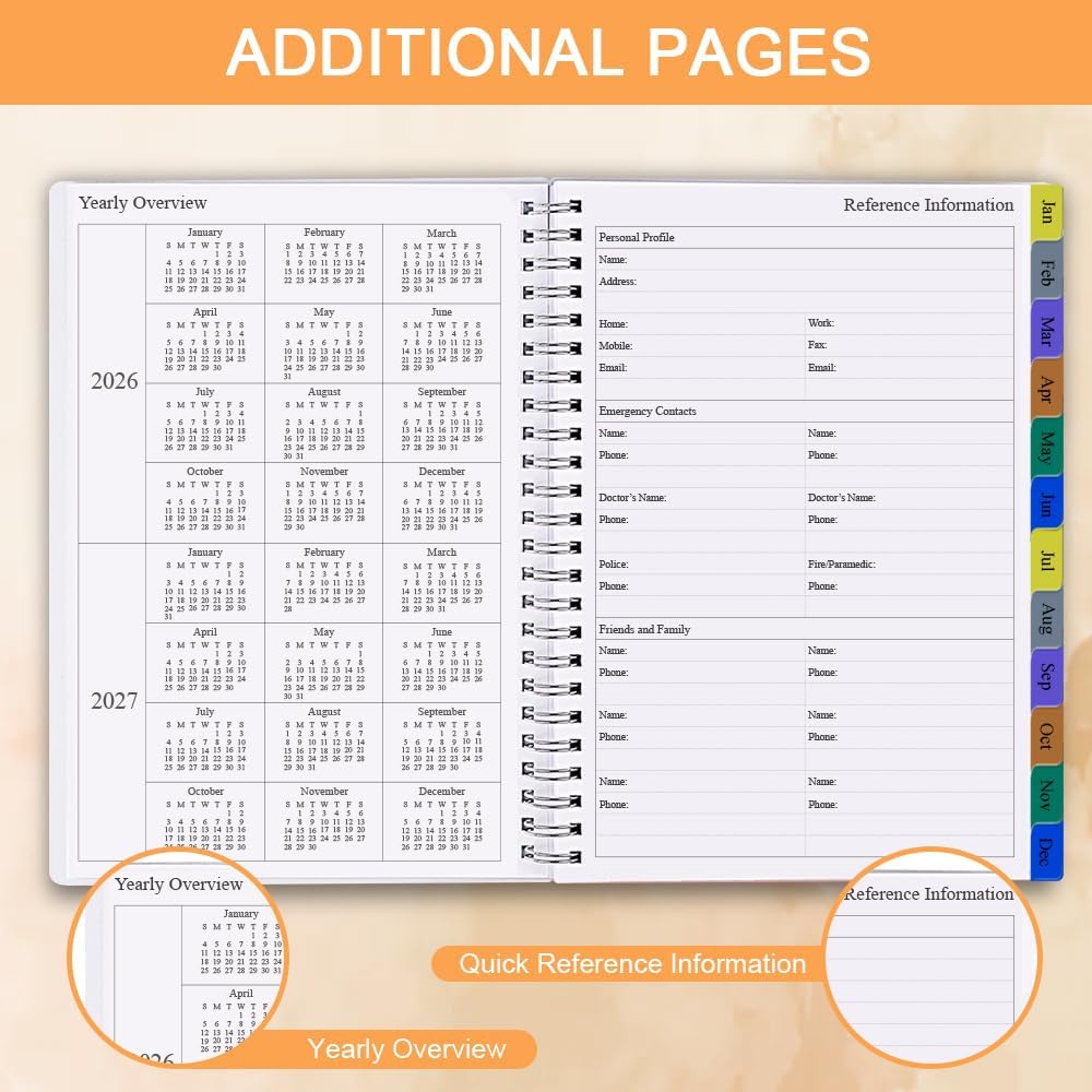 2026 Planner - Weekly & Monthly Planner Runs January 2026 to December 2026, 6.25" x 8.25", 12 Monthly Tabs, 14 Notes Pages, Inner Pocket, Flexible Cover with Twin-Wire Binding, Planners 2026