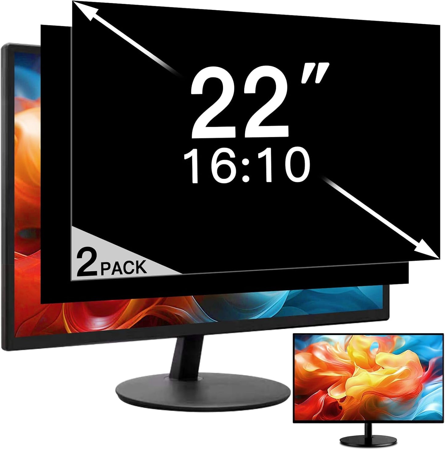 2 Pack 22 Inch Privacy Screen for Computer Monitor 16:10 Aspect Ratio, Eye Protection Anti Glare Computer Screen Cover, Removable Anti-Scratch Computer Screen Privacy Shield for 22'' Widescreen Monitor