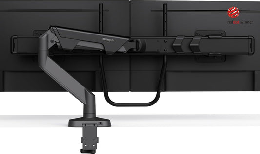 Dual Monitor Arm Desk Mount with Gas Spring & USB Charging, Fits 17–32” inches Screens up to 33 lbs, VESA 75x75/100x100, Crossbar Handle for Easy Adjustment, Black, Dual