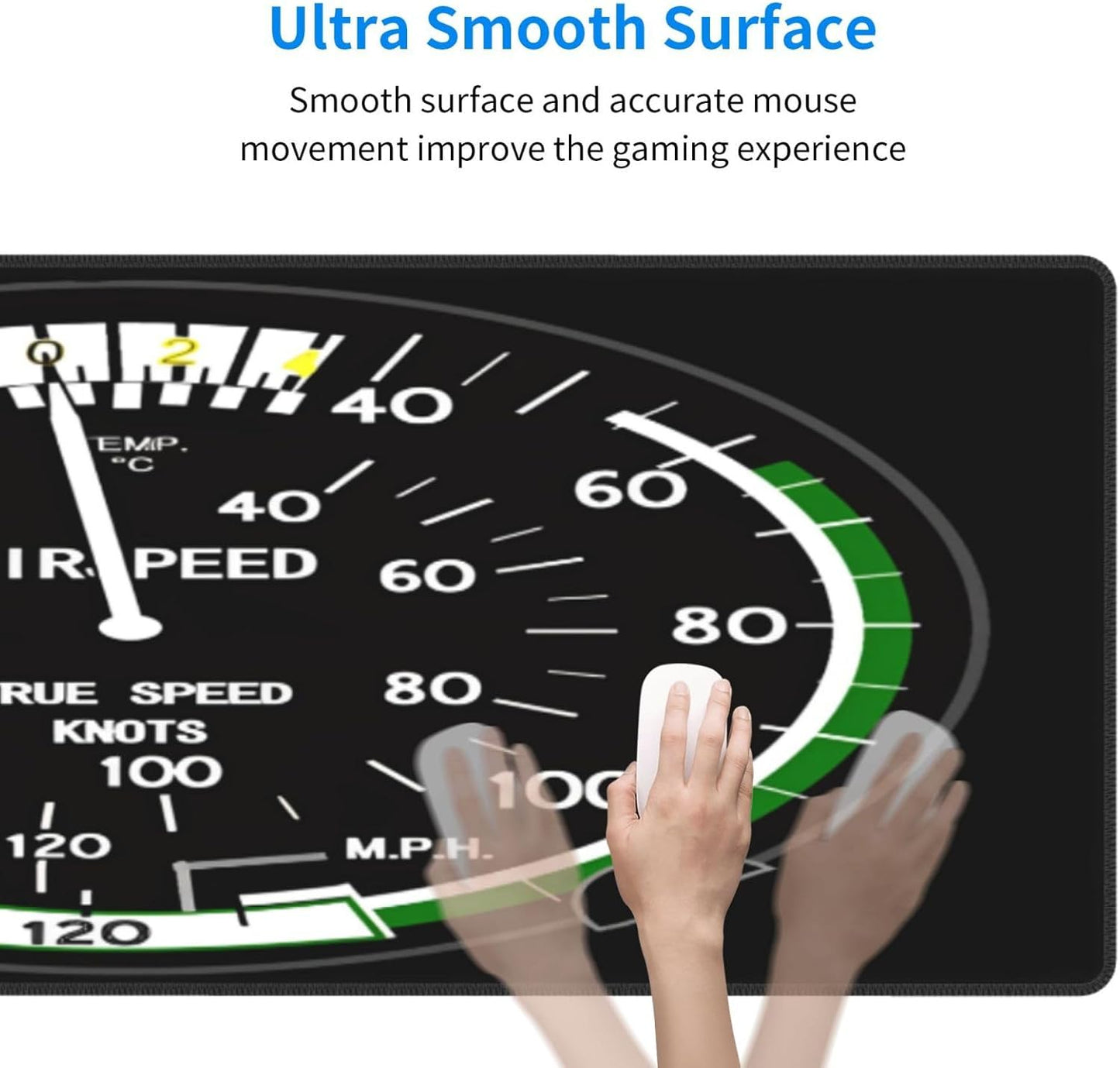 Aircraft Speedometer Pilot Flight Mouse Pad, Airplane Large Big Gaming Mouse Pad Desk Pad, Mousepad with Non-Slip Rubber Base, Extended XXL Mouse Mat for Computer Laptop Office Accessories