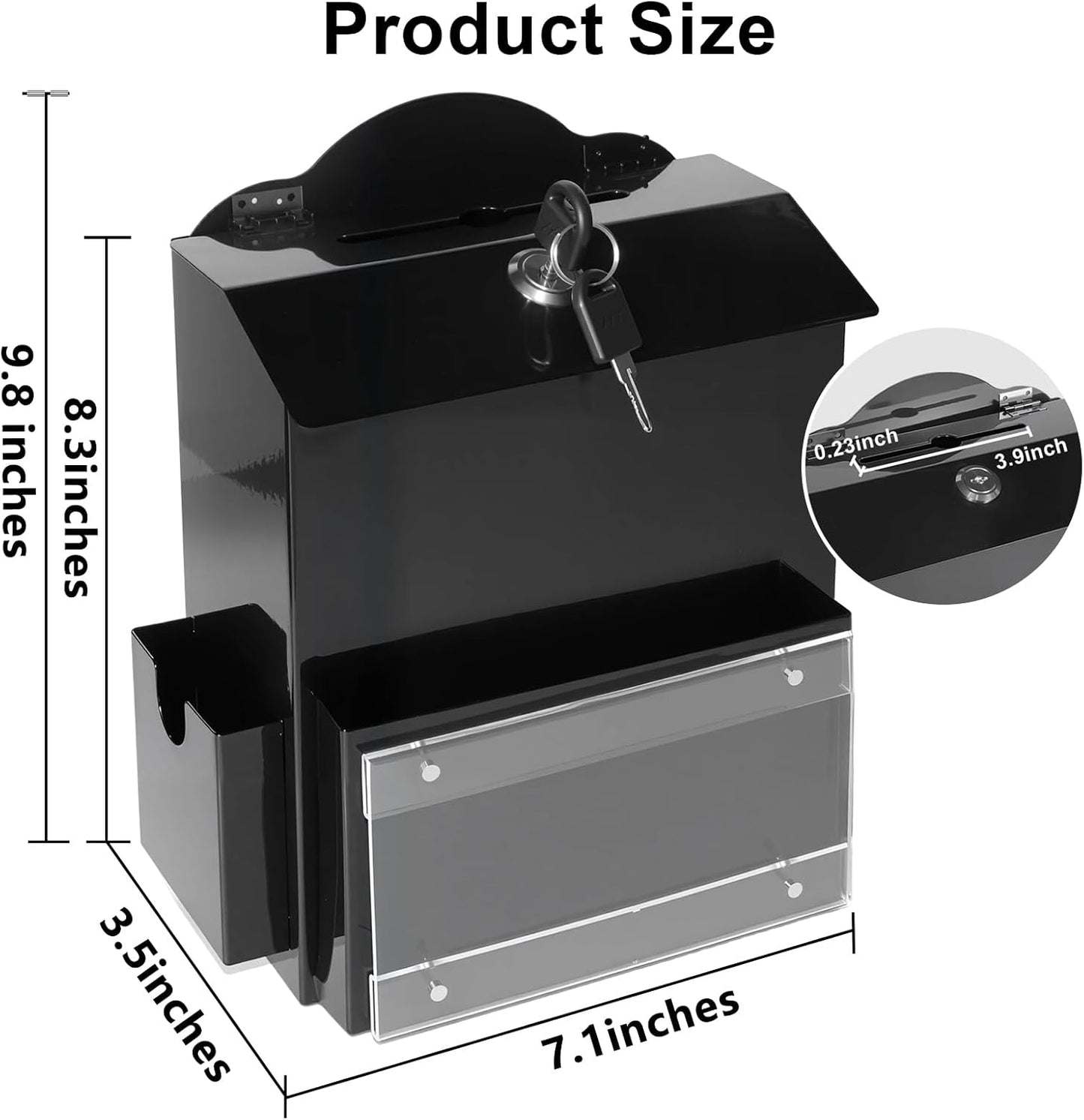Suggestion Box with Magnetic Sign Holder, Metal Donation Boxes with Lock and Slot, Prayer Drop Ballot Raffle Tip Jars Wall Mounted Box for Fundraising Churches Offices School Black