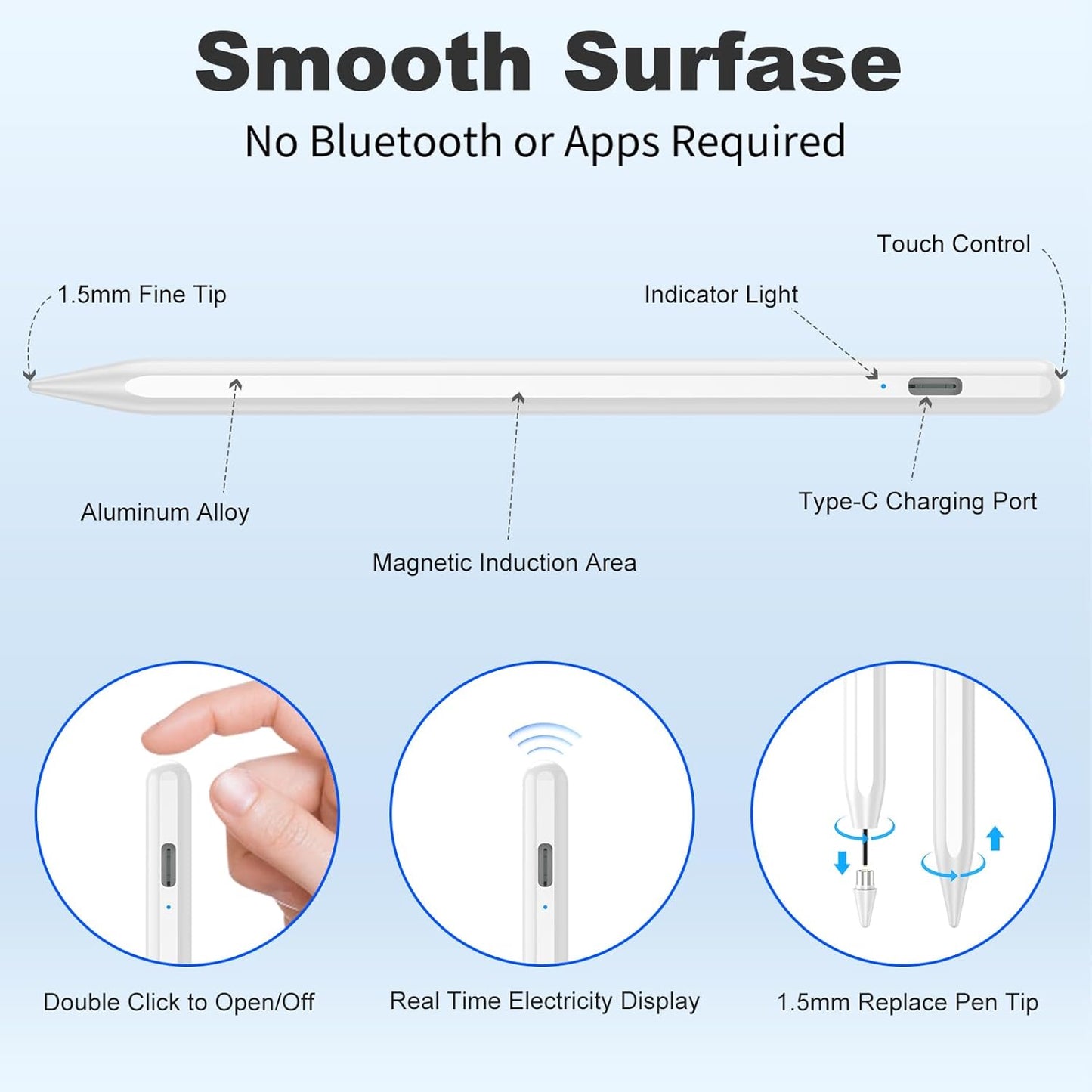 Stylus Pen for iOS&Android Touch Screens, Active Pencil for Samsung, Smart Digital Stylus Pens for Lenovo/Vivo/Mi/HUAWEI and Other Tablets, iPhone/Samsung/Google Pixel Smart Phones for Drawing&Writing