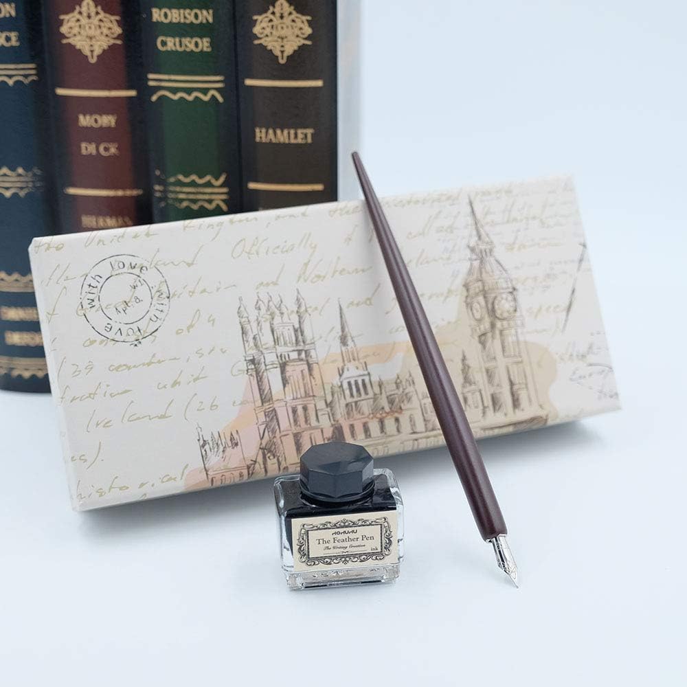 hhhouu Calligraphy Set for Beginners Quill Pen and Ink Set Fancy Pens with Black Ink and 11 Nibs for Lettering,Drawing, Journaling, Signing, Invitation HO-Q-301