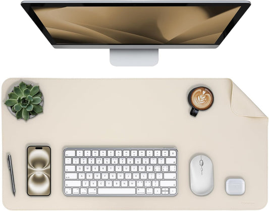 Oversized Non-Slip Desk Pad Protector – Grips Desk Firmly, Anti-Slip Like You've Never Seen! Vegan Leather Waterproof Laptop Mat for Keyboard & Mouse – Large Office Pad– Creamy White