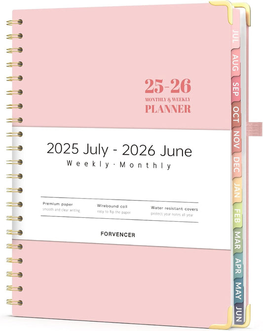 Forvencer Planner 2025-2026 for Women, Academic Year Monthly and Weekly Calendar Planner, July 2025 - Jun 2026, Hardcover Student Teacher Planner Agenda Book with Tabs, 8.5" x 11", Pink